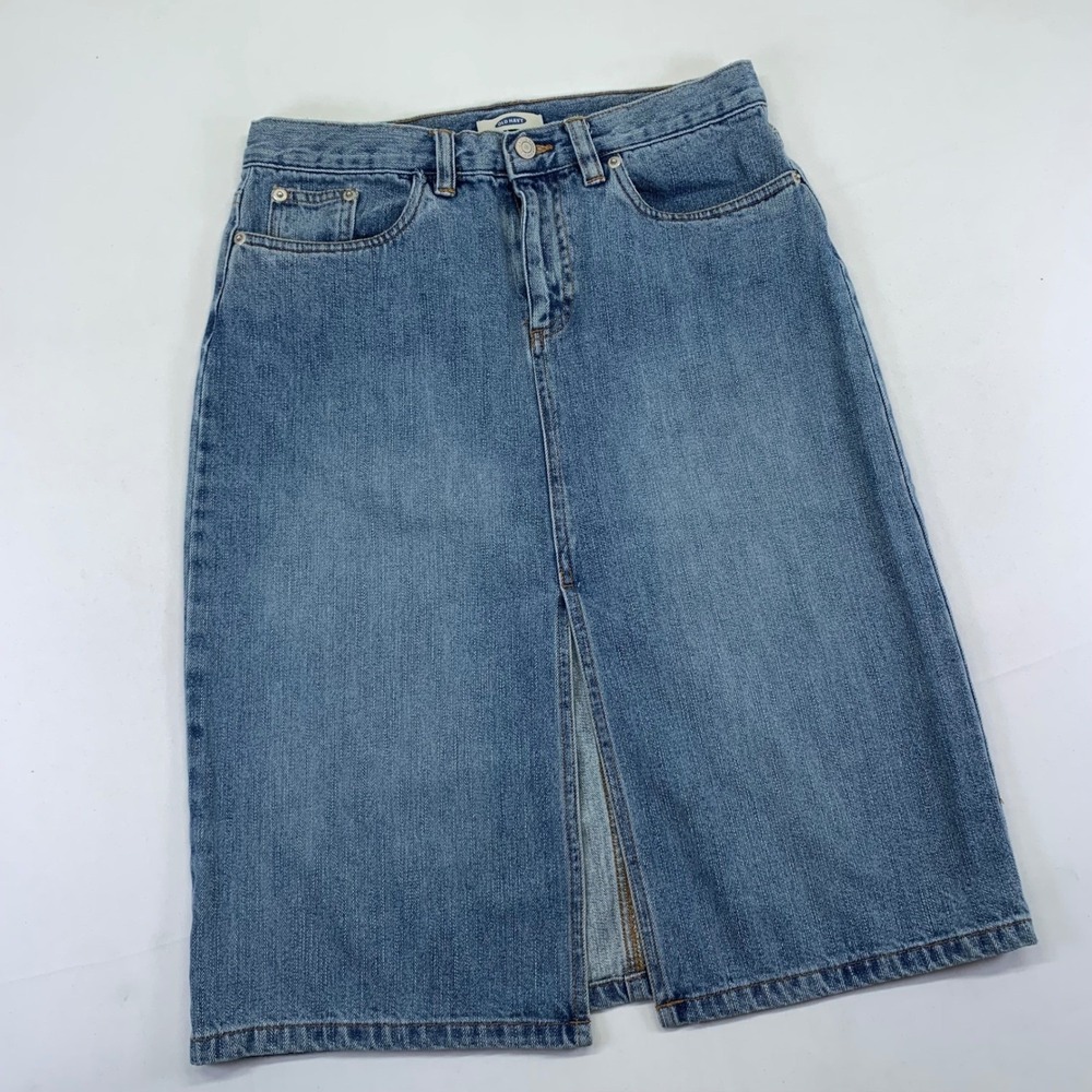 VINTAGE Old Navy Denim Skirt Women's Size 6 Blue Jean Midi Length Front Slit 00s